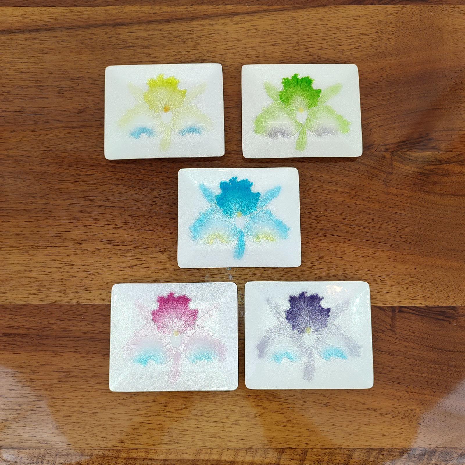 Juego Vintage Japonés de Cloisonné de 5 Platos de Sushi con Diseño de Orquídeas en Bueno estado para la venta en Bochum, NRW