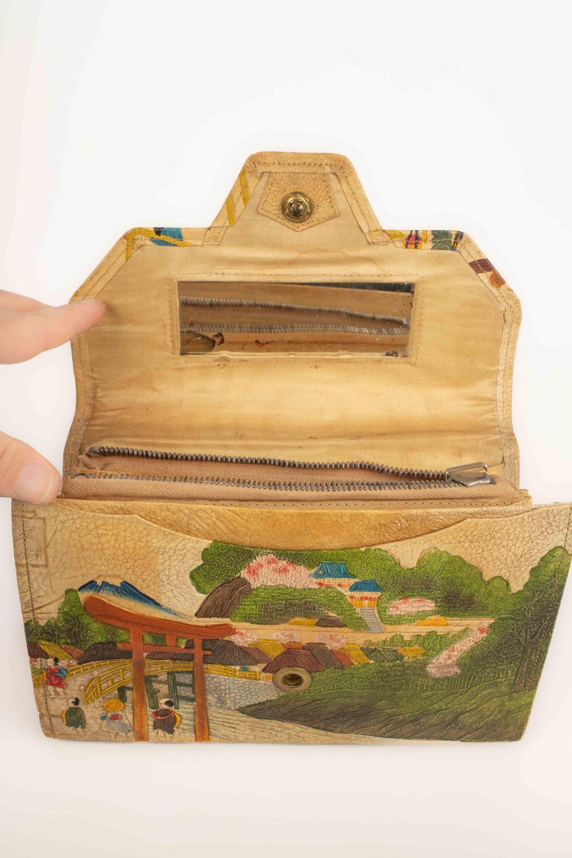 Vintage Japanese Clutch Leather Bag, 1930s 6