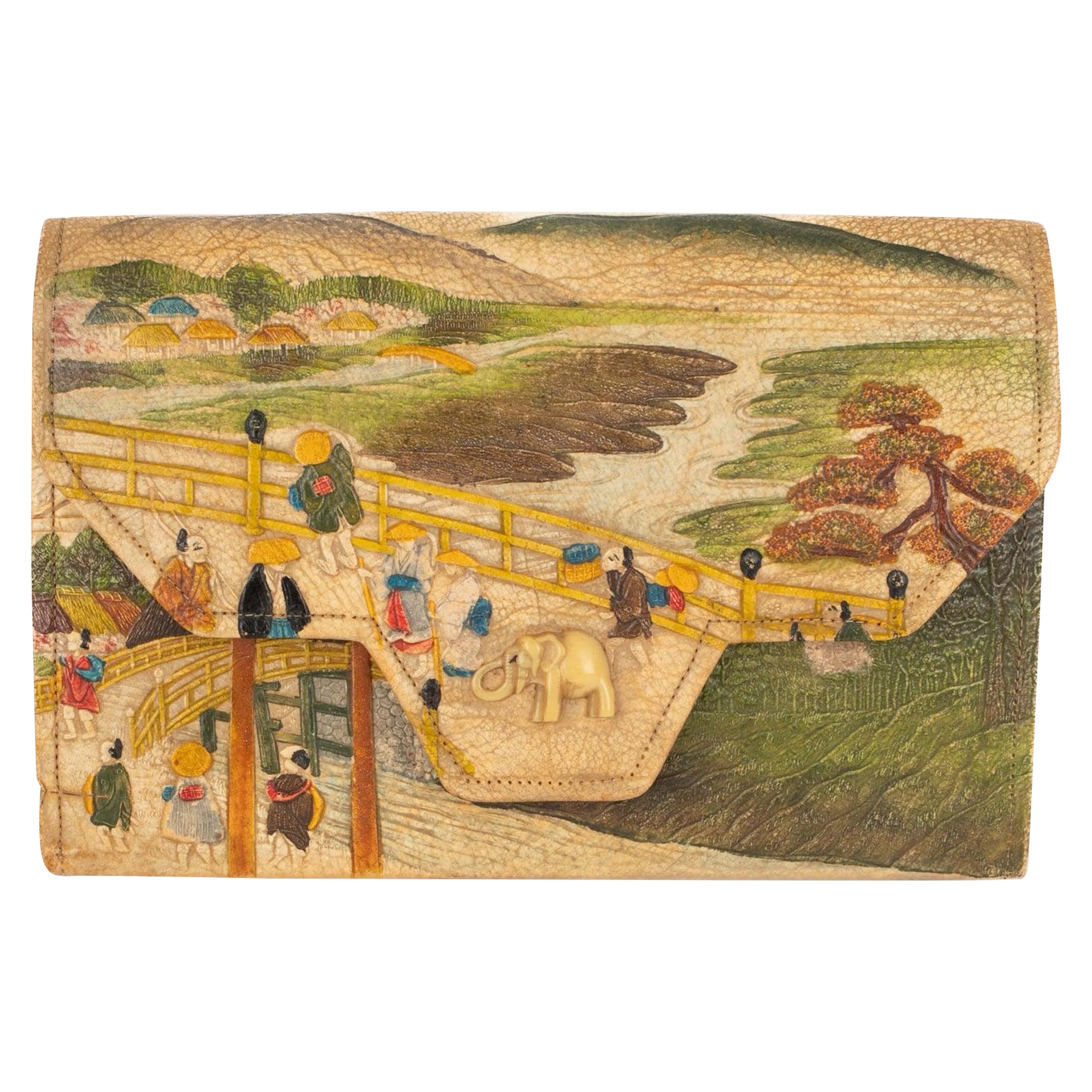 Vintage Japanese Clutch Leather Bag, 1930s