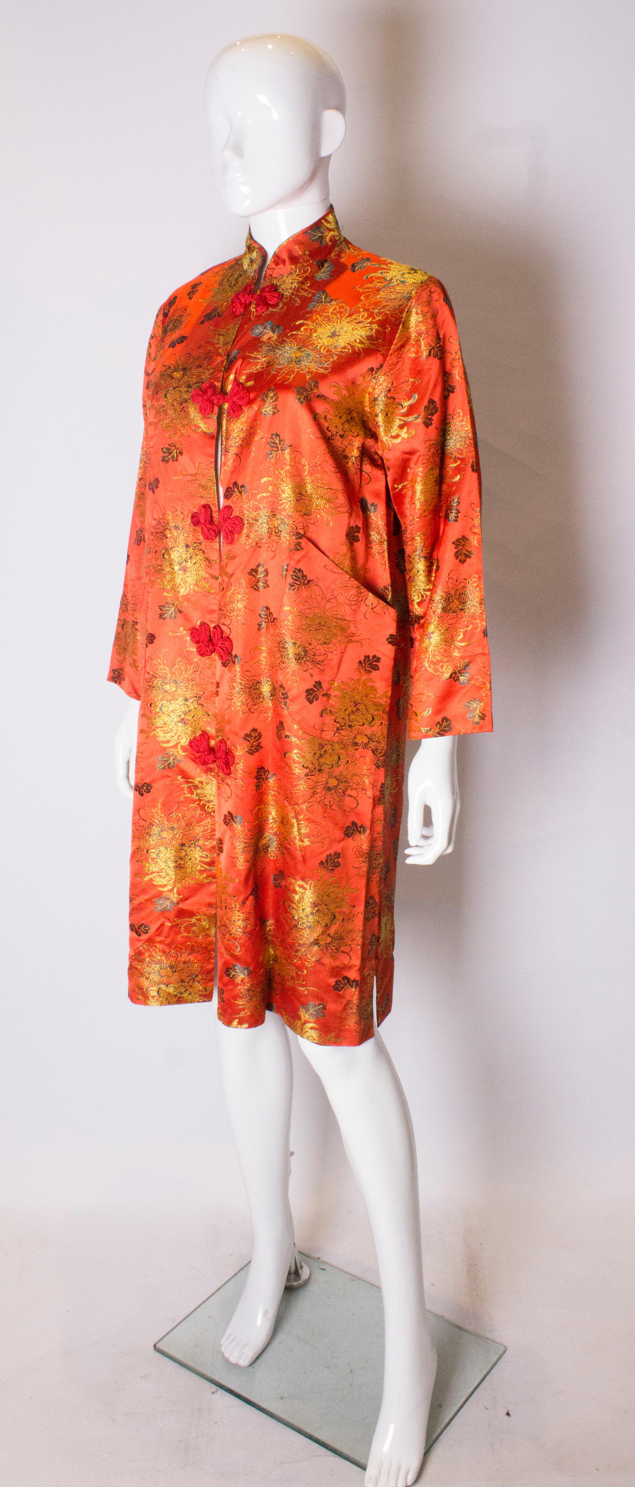 Orange Vintage Chinease Coat /Jacket with Crysanthemum Detail For Sale