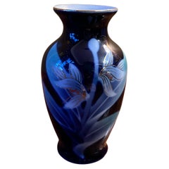 Jarrón Floral Vintage Japonés Azul Cobalto