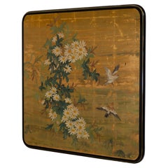 Vintage Japanese Composition Gold Leaf & Painted Wall Panel Birds in Flight