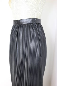 Vintage Japanese Deco Sugai black Leather Long Pleated Skirt