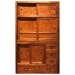 Vintage Japanese Figured Keyaki Wood Tansu Cabinet