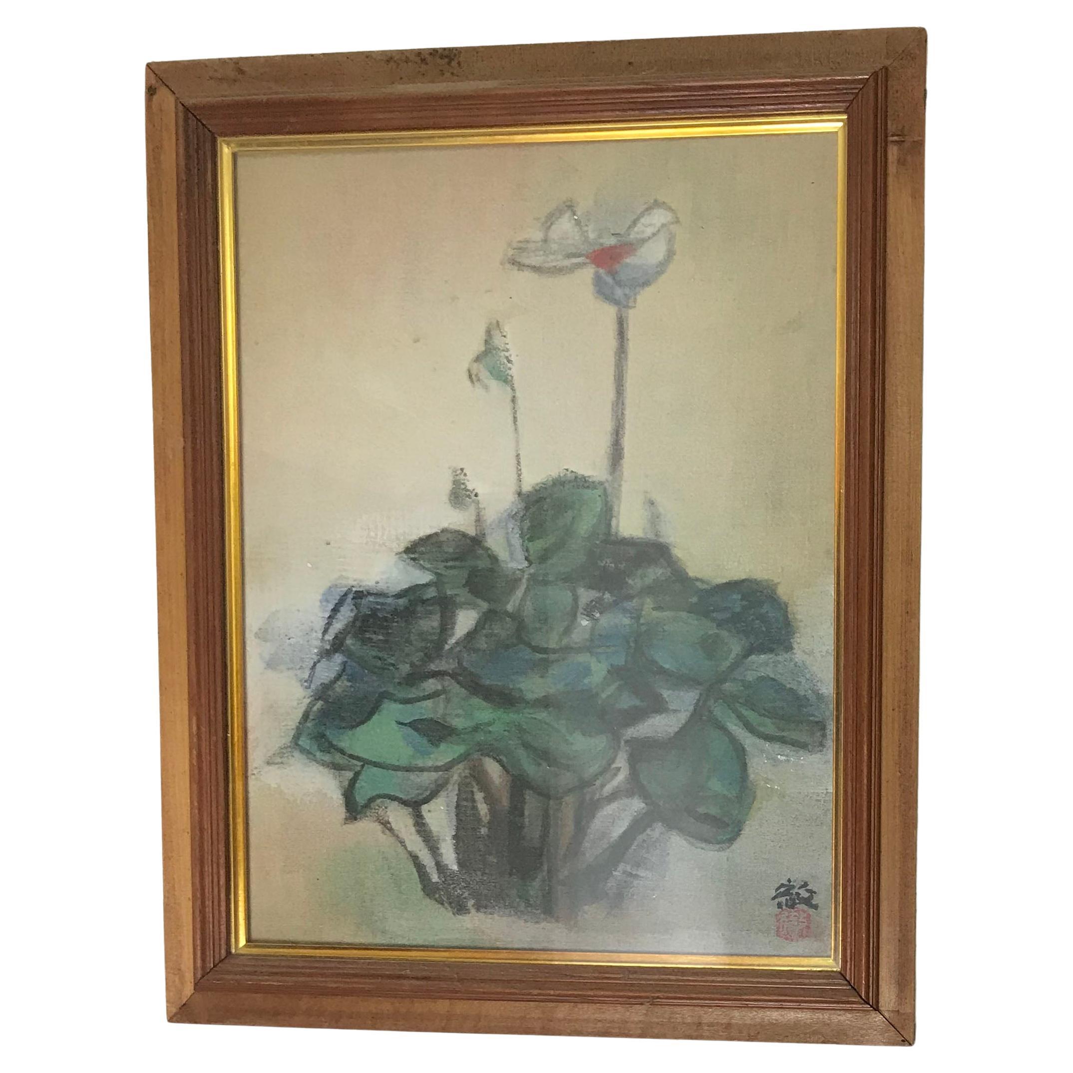 Vintage Japanese Fine Art Painting Water Lillies Asian Antiques 中国古董