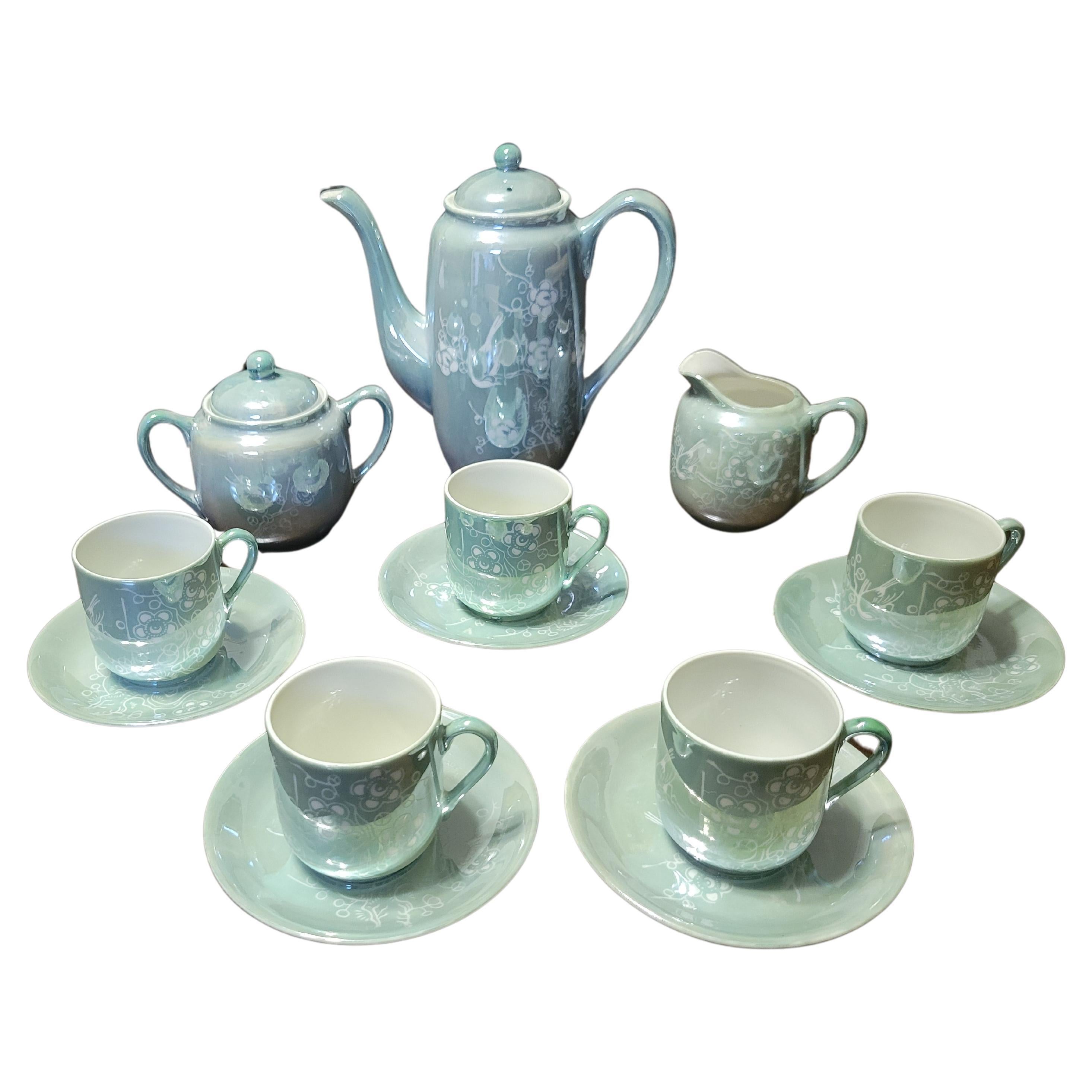 Vintage Japanese Fine China Espresso Set with Lithophane Geisha