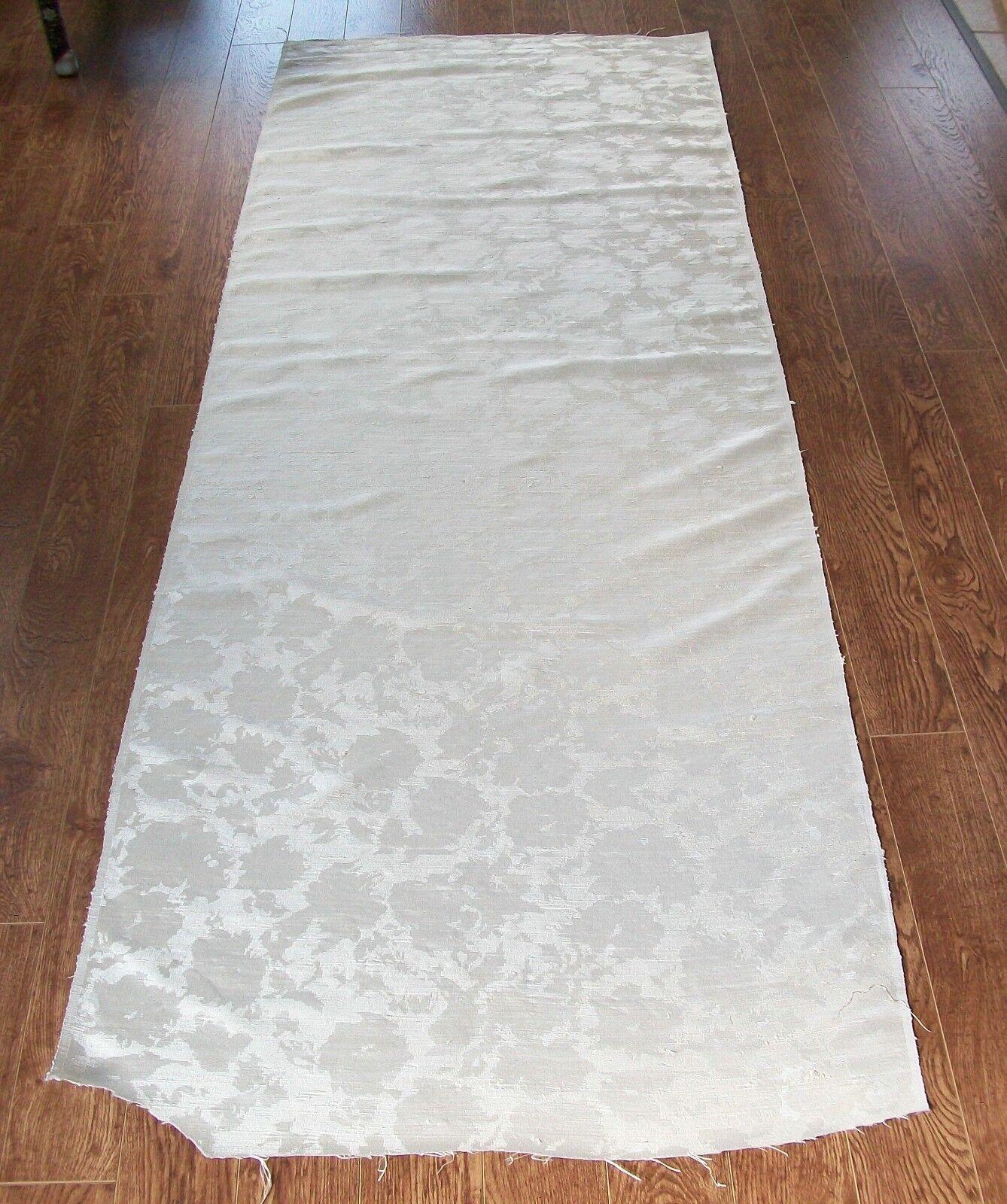 Hand-Woven Vintage Japanese Floral Silk Damask Fabric - Pearl Gray - 100% Silk - C.1950's For Sale