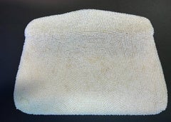 Vintage Japanese Floral White Beaded Envelope Clutch