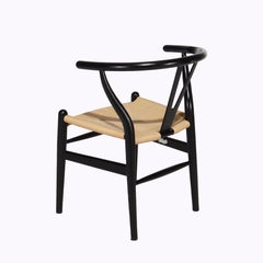 Vintage Japanese Form Ebonized Wood & Rush Seat Barrel Back Chair 20thC