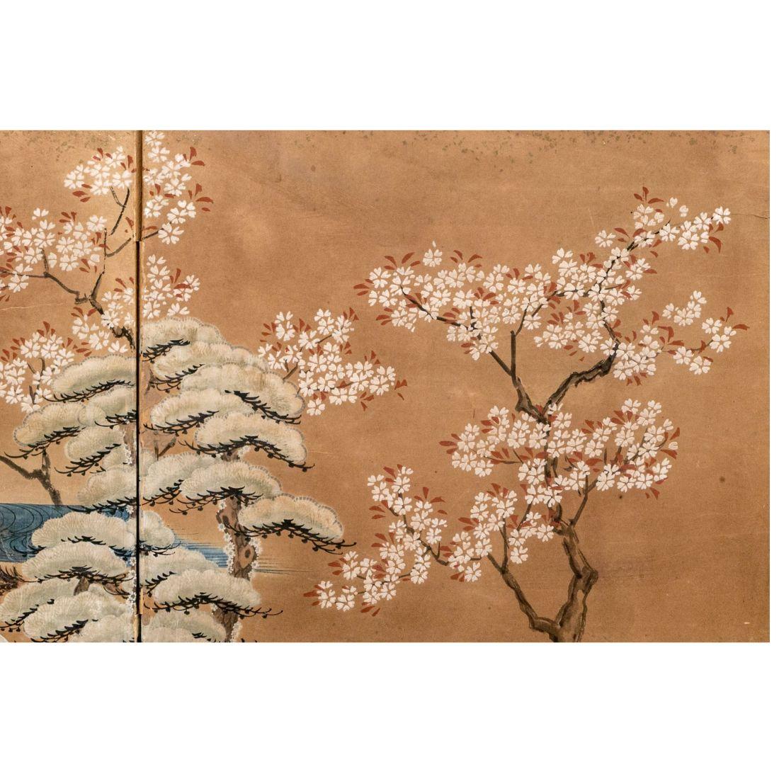 Chinoiseries Vintage Japanese Four Panel Hand Painted Byobu Screen (écran japonais à quatre panneaux peints à la main) en vente