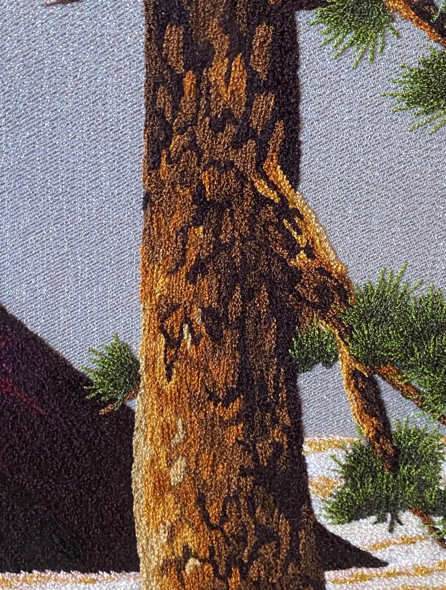 Japanischer gerahmter Vintage-Wandteppich aus Seidenstickerei mit roter Mount Fuji in der Morgendämmerung im Angebot 8