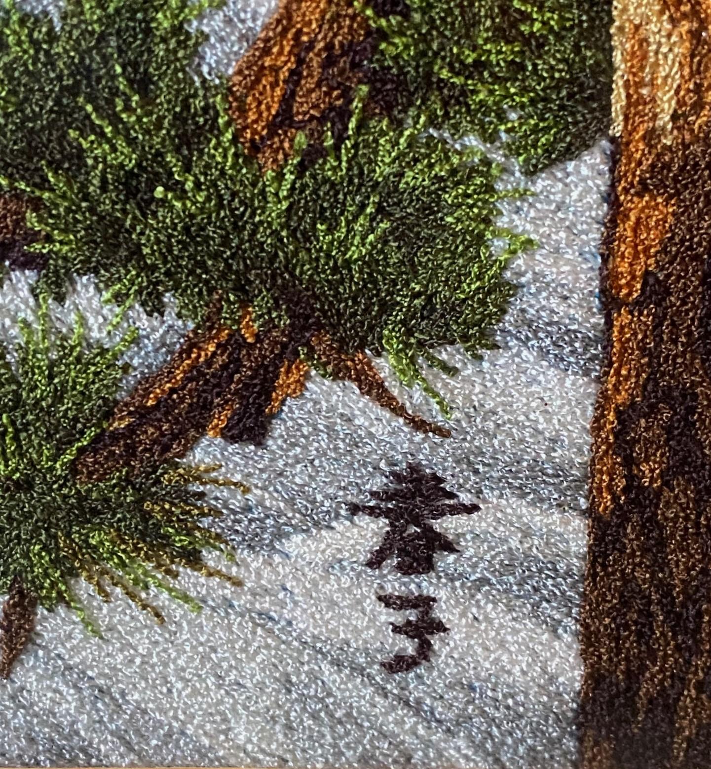 Japanischer gerahmter Vintage-Wandteppich aus Seidenstickerei mit roter Mount Fuji in der Morgendämmerung im Angebot 11