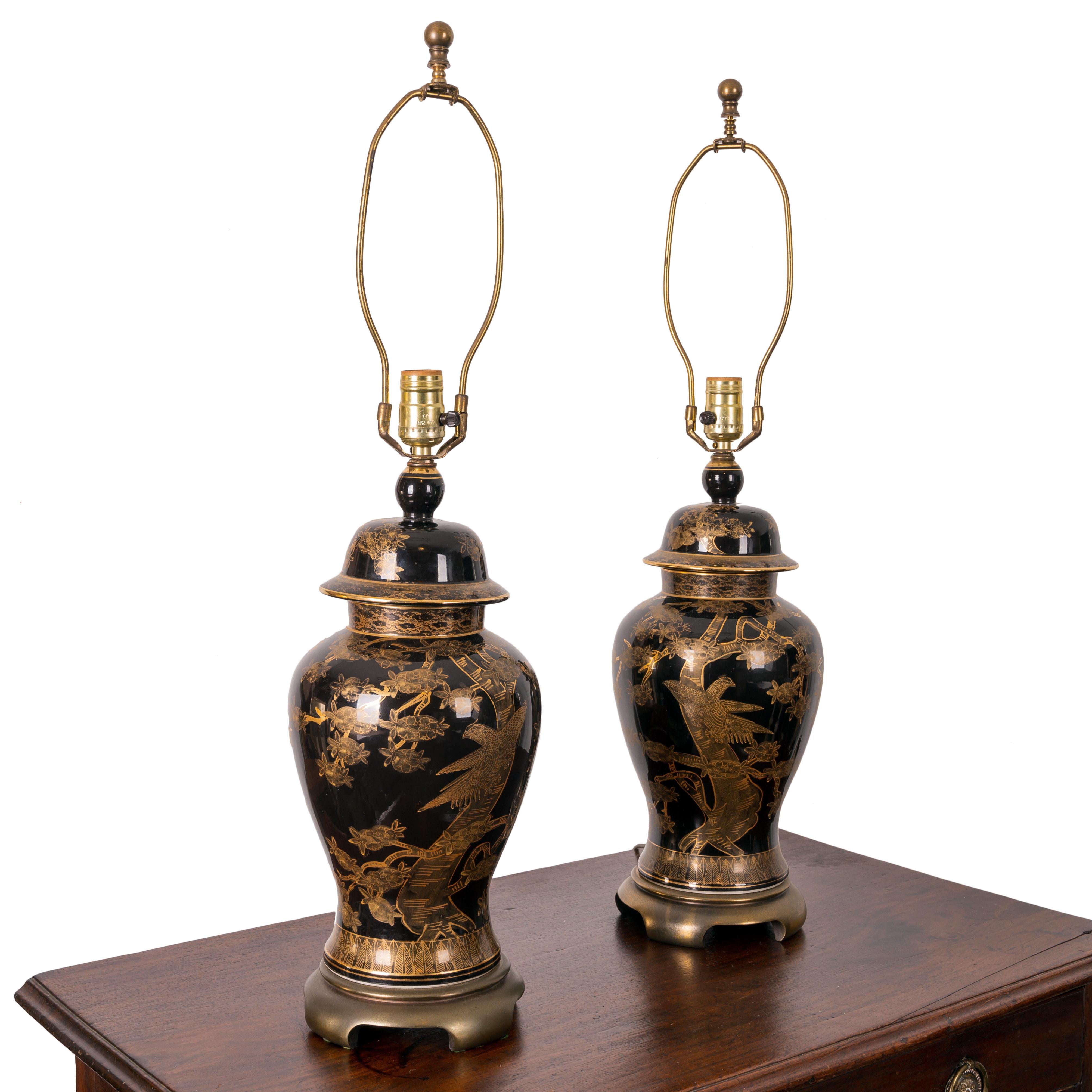 20th Century Vintage Japanese Ginger Jar Lamps - a Pair
