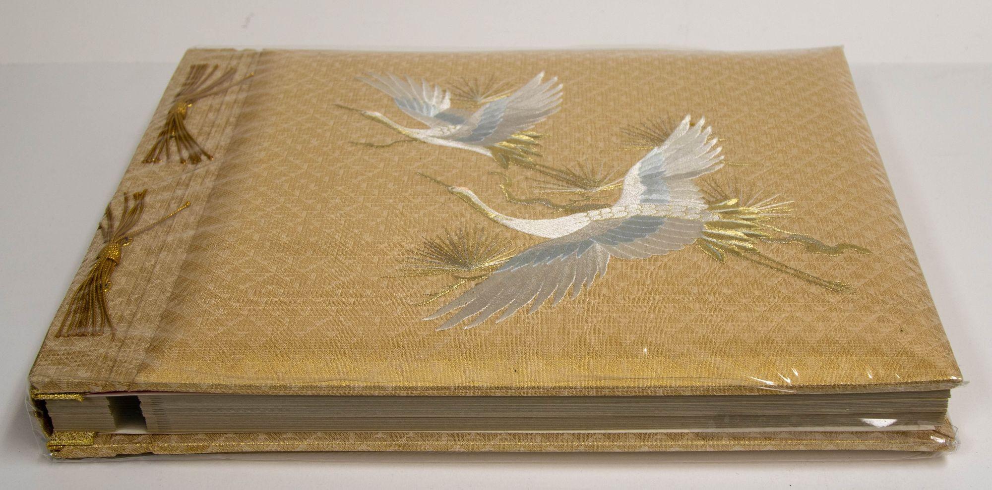 Hand-Crafted Vintage Japanese Gold Silk Embroidery Wedding Photo Album in Box For Sale