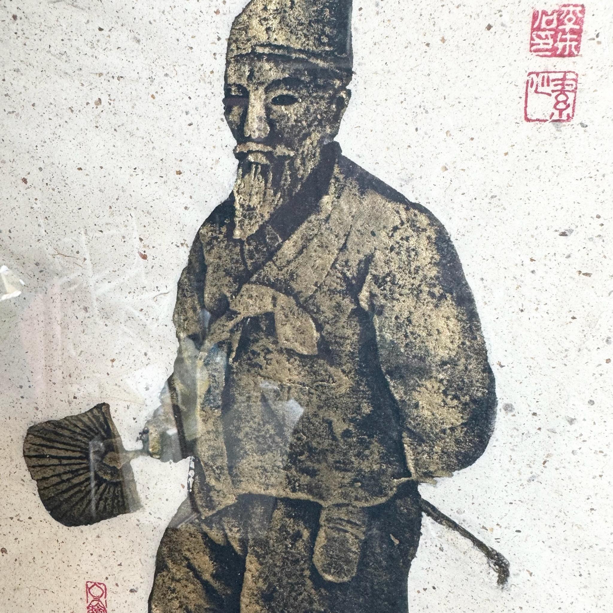 Add a unique cultural artifact to your decor with this vintage Japanese gold temple rubbing from Okinawa. This exquisite piece showcases the intricate details of traditional Japanese temple art, beautifully rendered in gold. Perfect for any space