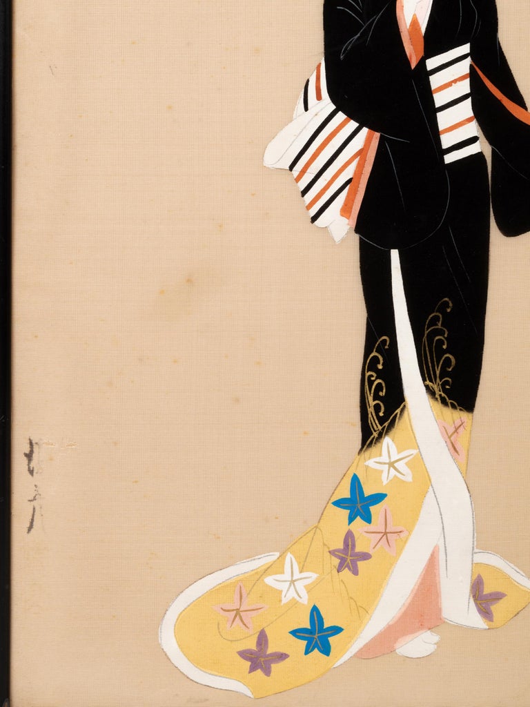 Vintage Japanese Gouache Painting of 'Geisha' on Silk In Good Condition For Sale In London, GB