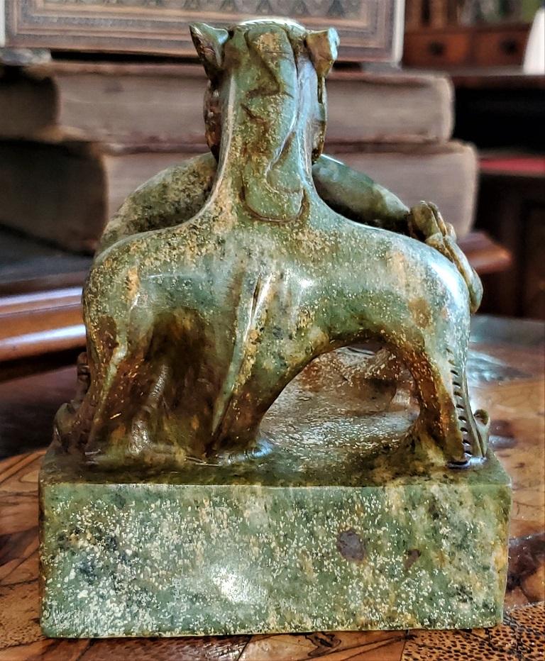 Vintage Chinese Green & Brown Jadeite Serpentine Foo Dog Chop Seal For Sale 7