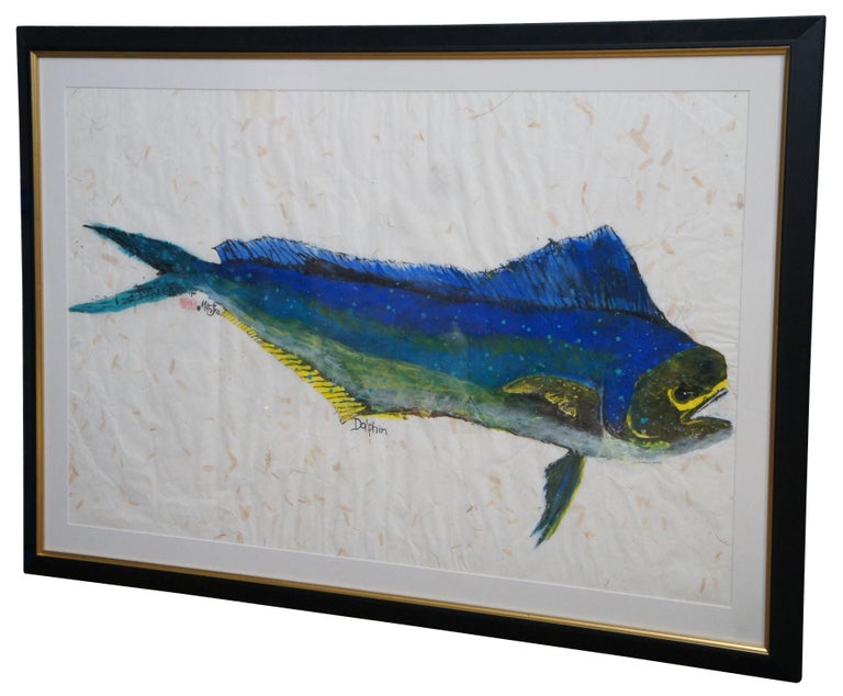 Vintage Japanese Gyotaku Mahi Mahi Dolphin Fish Nautical Print Mar Sea