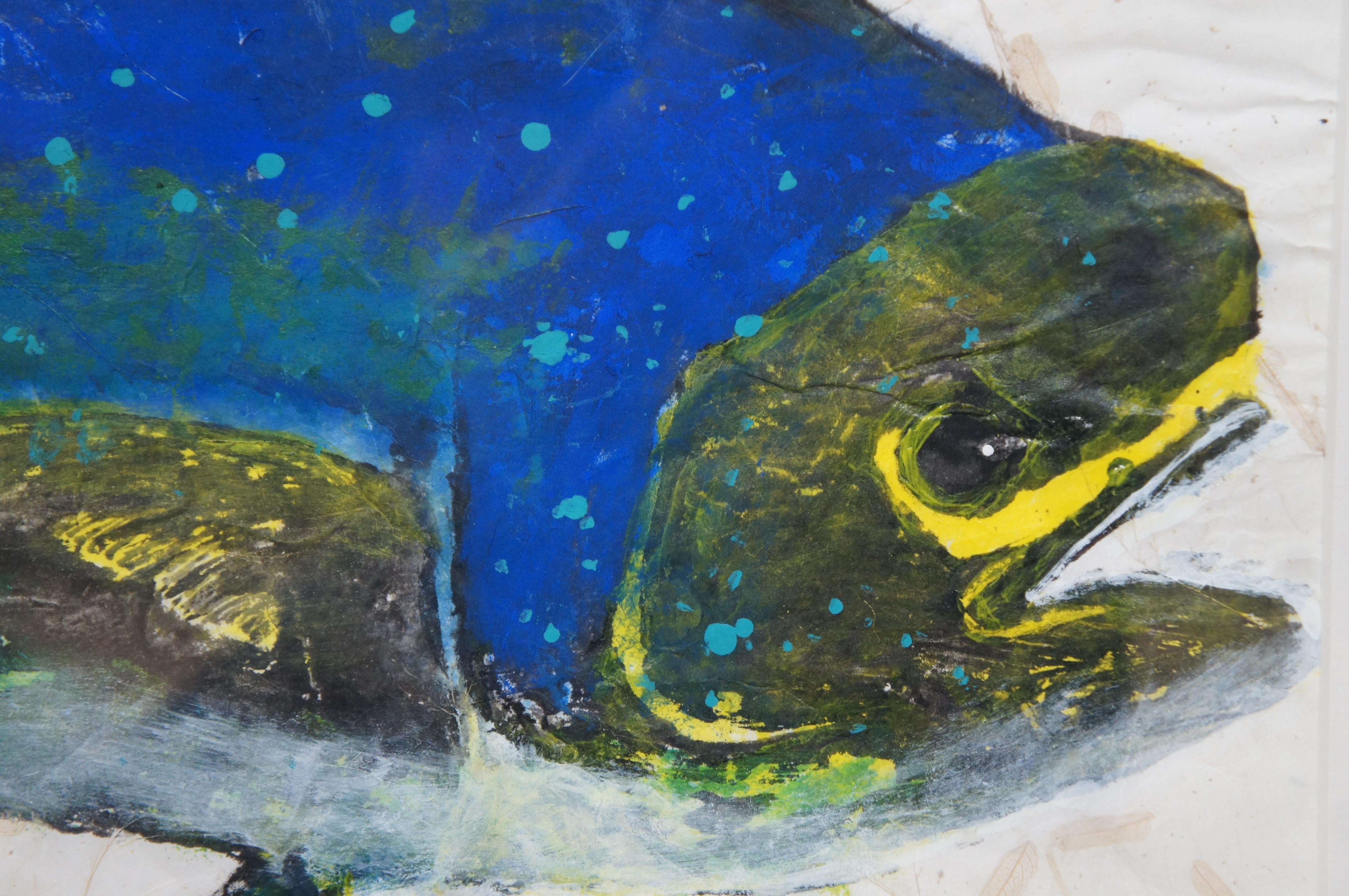 Vintage Japanese Gyotaku Mahi Mahi Dolphin Fish Nautical Print Mar Sea