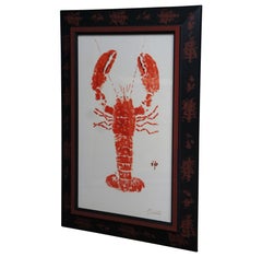 Vintage Japanese Gyotaku Natuical Red Lobster Ocean Shellfish Print