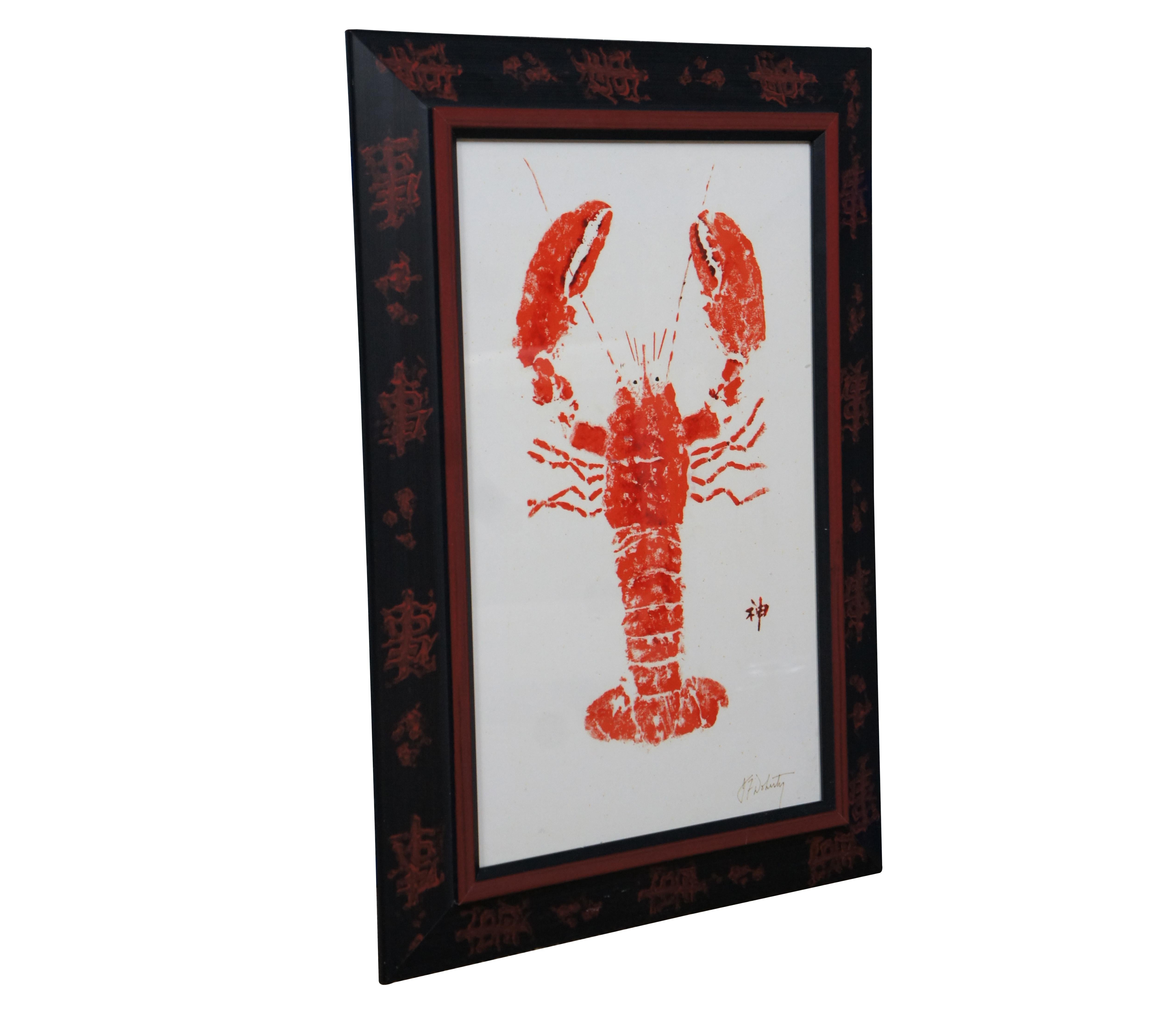 Expressionist Vintage Japanese Gyotaku Natuical Red Lobster Ocean Shellfish Print For Sale