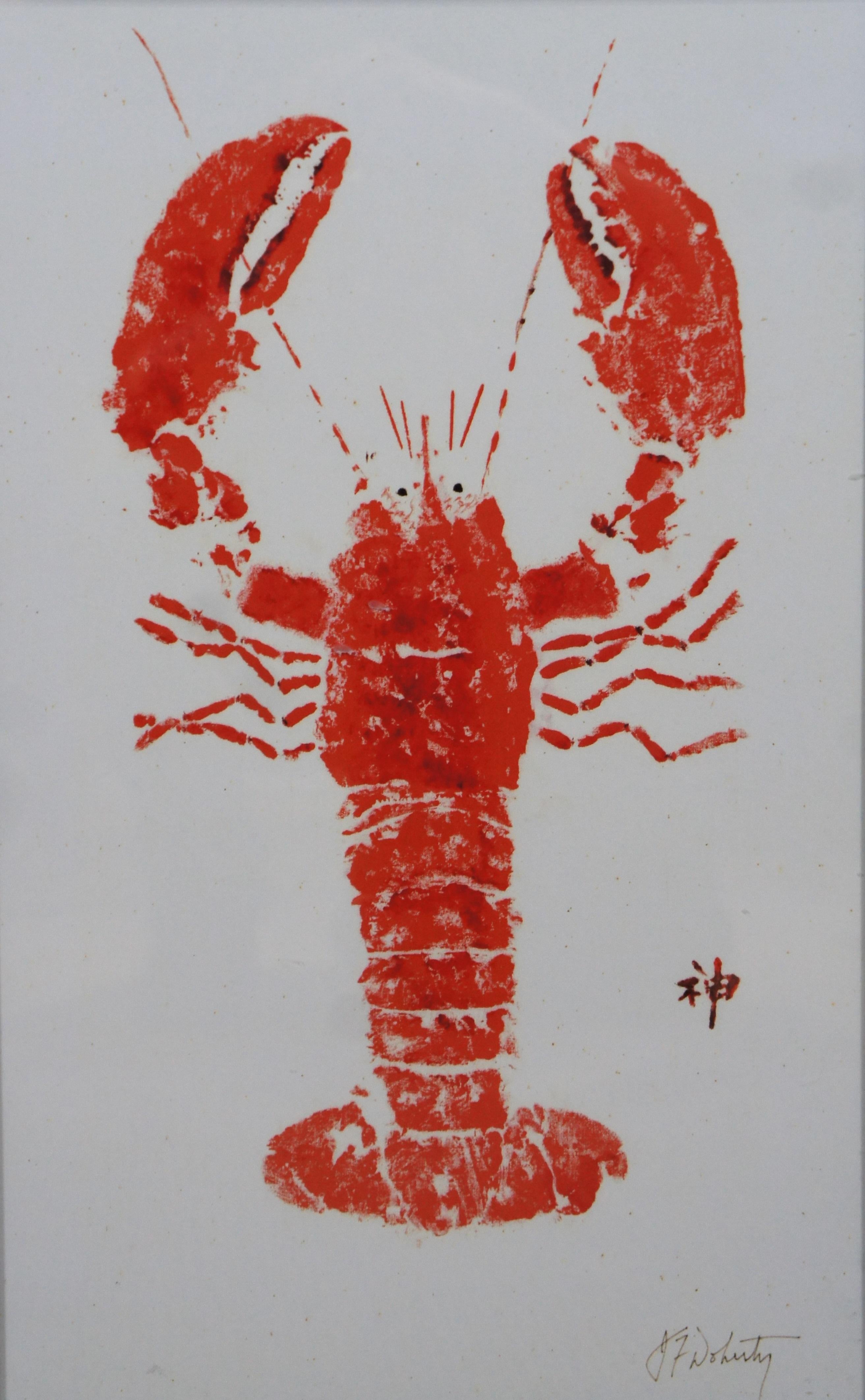 20th Century Vintage Japanese Gyotaku Natuical Red Lobster Ocean Shellfish Print For Sale