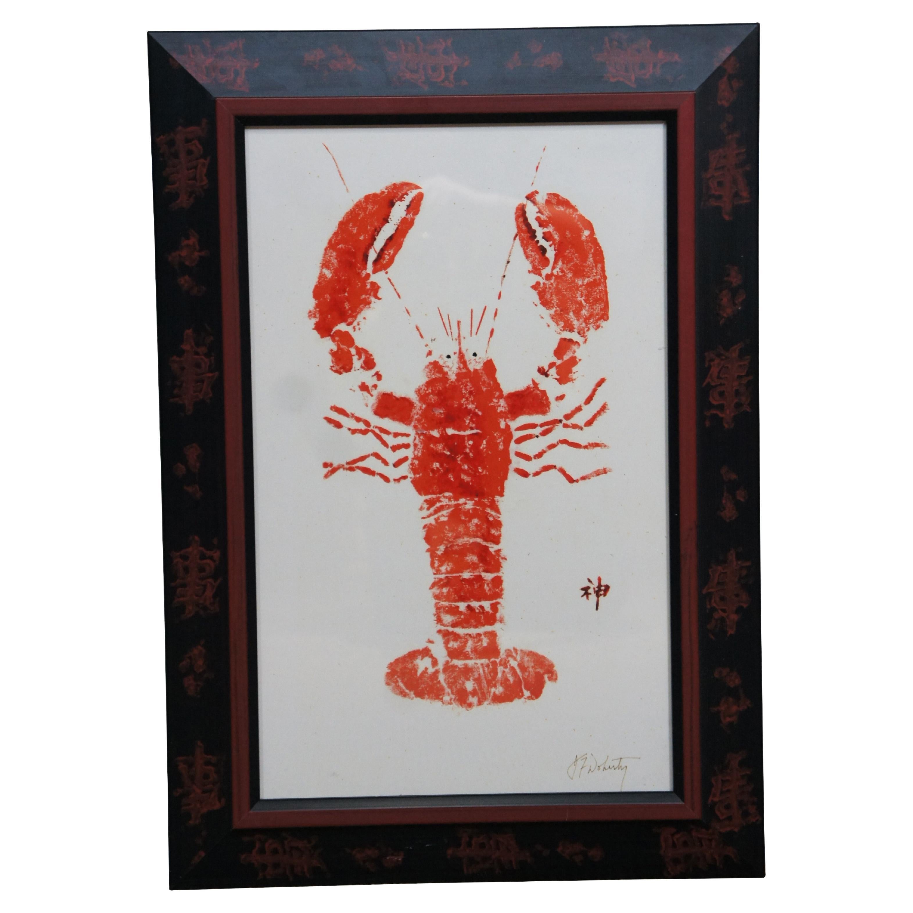 Vintage Japanese Gyotaku Natuical Red Lobster Ocean Shellfish Print For Sale