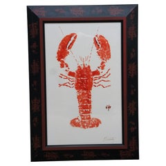 Vintage Japanese Gyotaku Natuical Red Lobster Ocean Shellfish Print