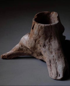 Vintage Japanese Hand-Carved Zelkova Wood Vessel Planter