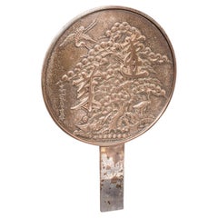 Specchio a mano giapponese d'epoca, bronzo lucido, Kagami, Art Deco, Circa 1930