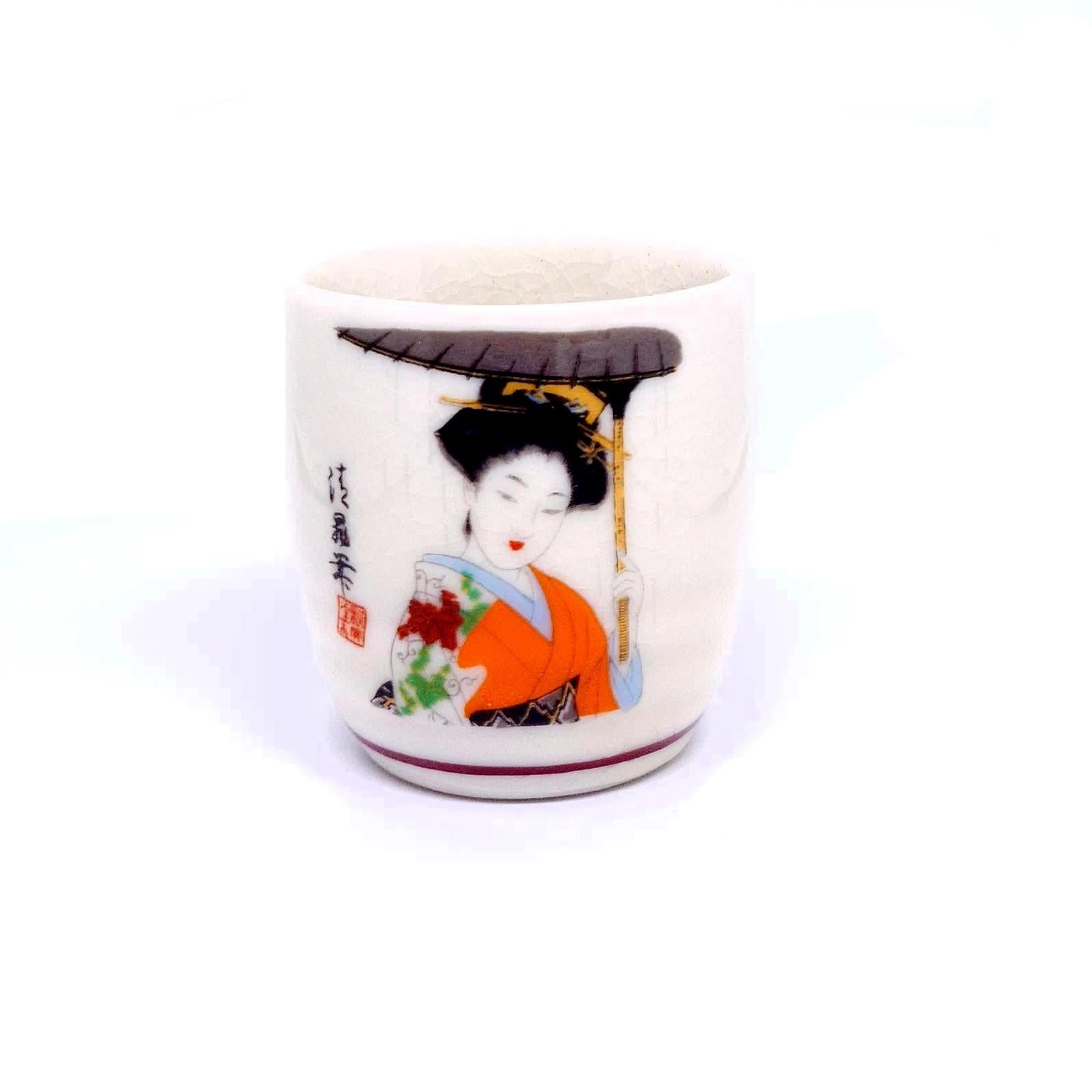 Retro Vintage Japanese Hand Painted Ceramics Sake Set Geisha New in Box Made in Japan