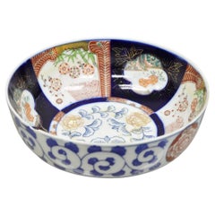 Vintage Japanese Hand Painted Porcelain Cobalt Blue Decorated Imari Style Bowl