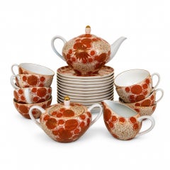 Vintage Japanese Hand-Painted Porcelain Tea Set with Floral Motif