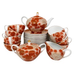 Vintage Japanese Hand-Painted Porcelain Tea Set with Floral Motif