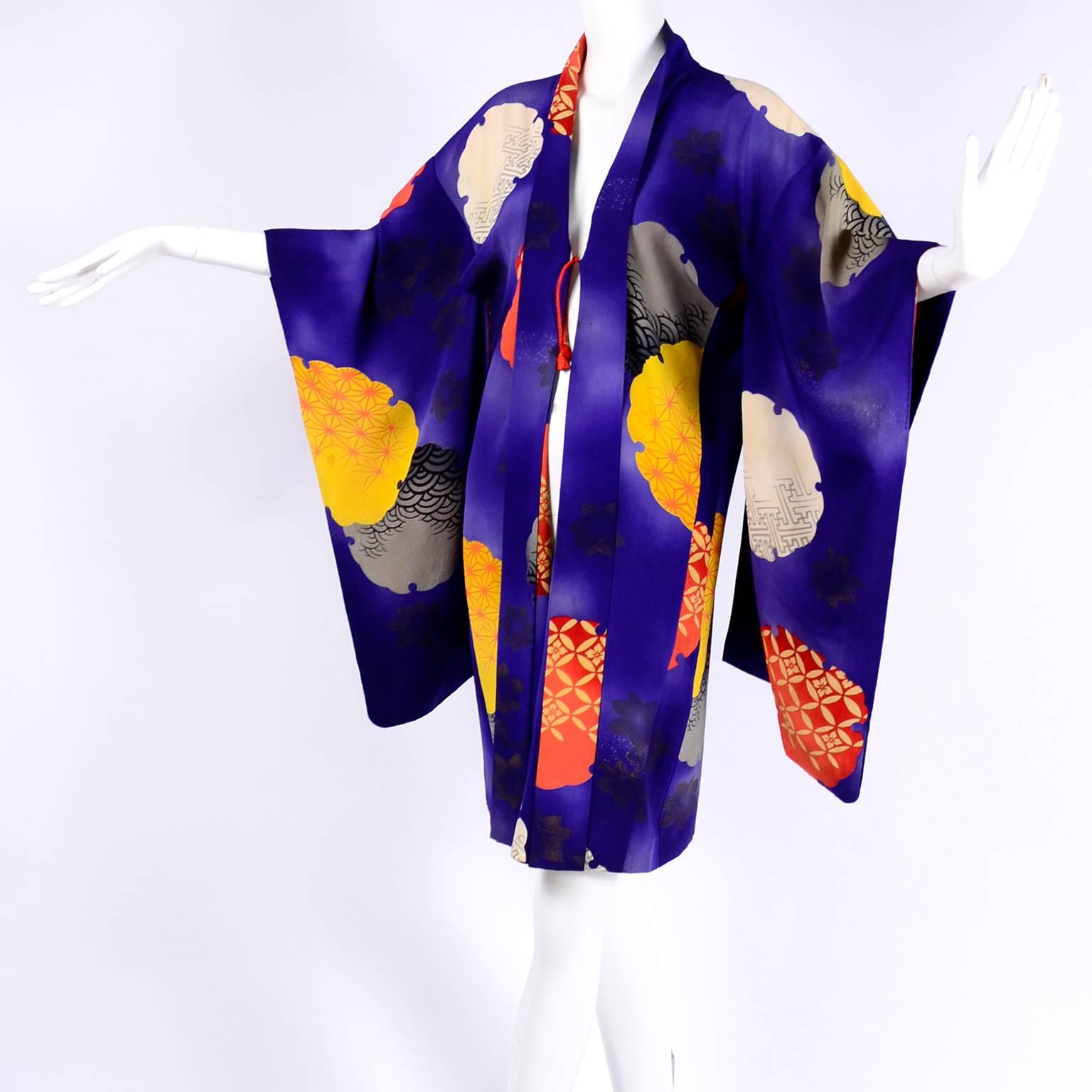 1912-1926 Traditional antique Japanese purple silk haori kimono