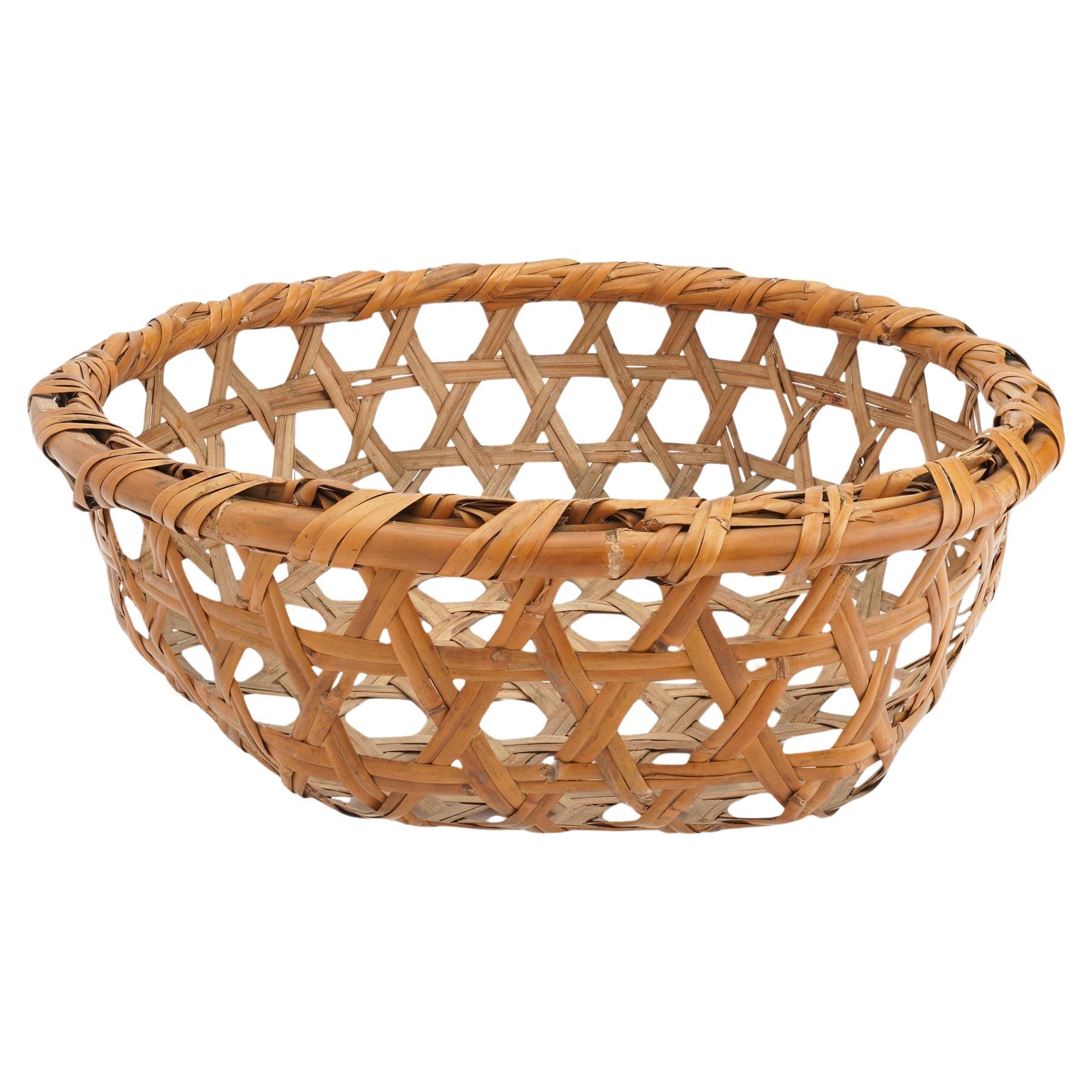 Vintage Japanese hexagonal weave bamboo basket