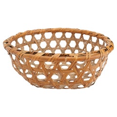 Vintage Japanese hexagonal weave bamboo basket