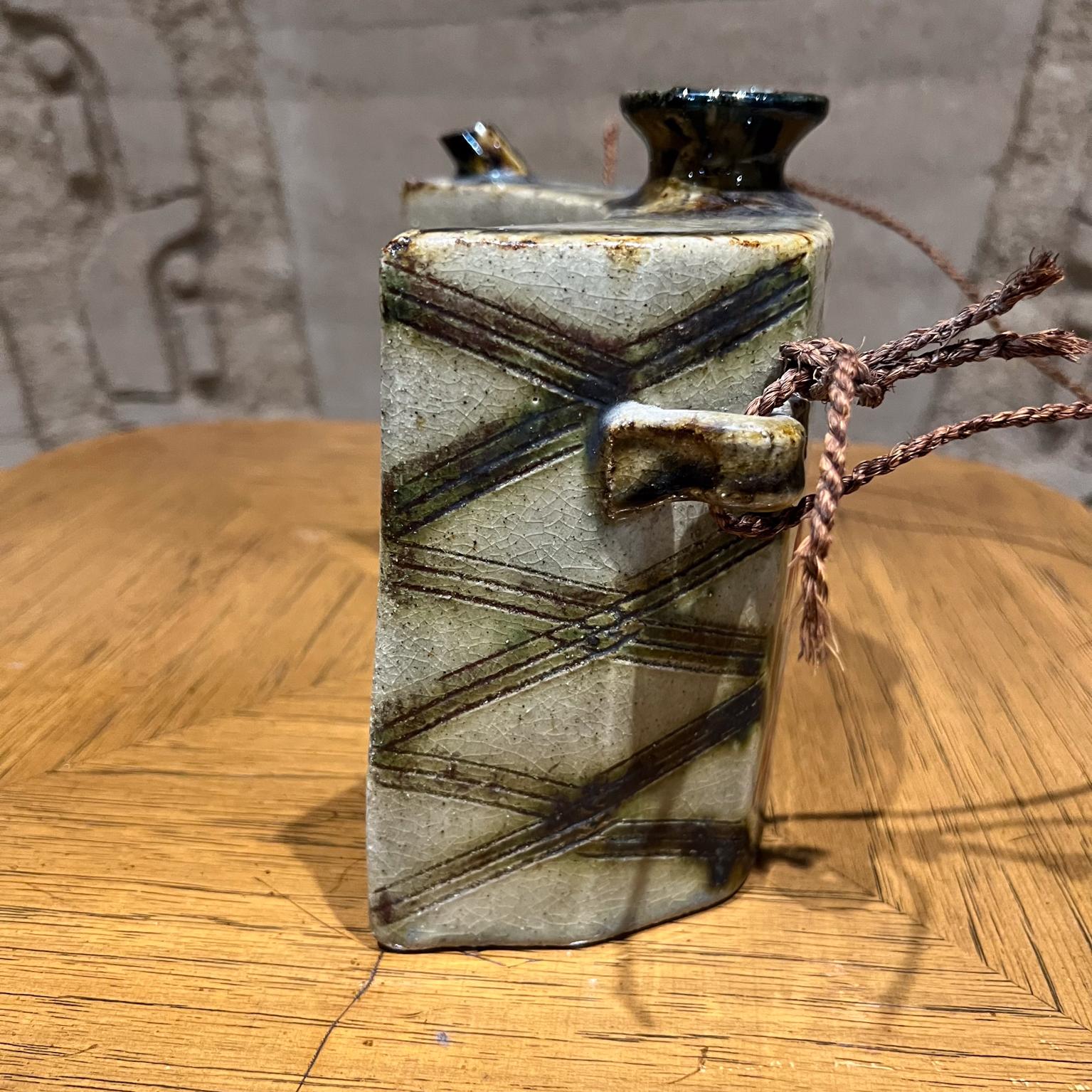 Vintage Japanese Hip Flask Glazed Canteen Pottery Vessel For Sale 5