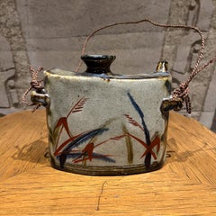 Vintage Japanese Hip Flask Glazed Canteen Pottery Vessel