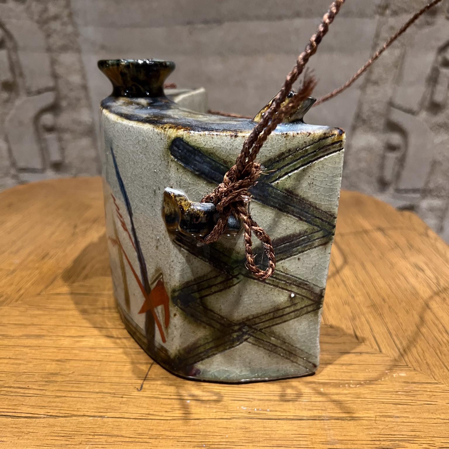 Vintage Japanese Hip Flask Glazed Canteen Pottery Vessel For Sale 3