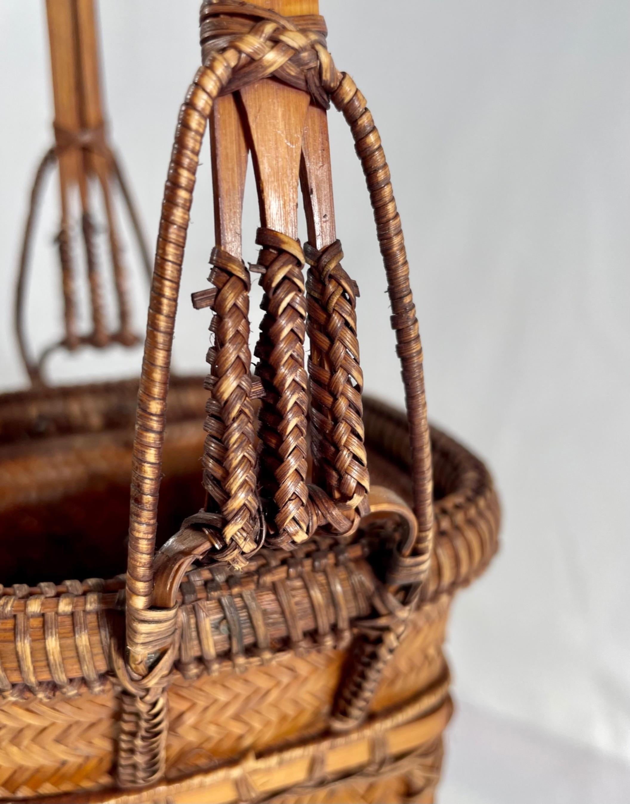 Hand-Woven Vintage Japanese Ikebana Basket with Arch Handle