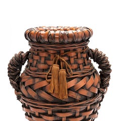 Vintage Japanese Ikebana Flower Basket Woven from Bamboo, Early 20th Century