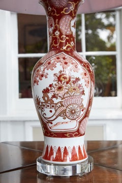 Vintage Japanese Imari Lamp in Red and White