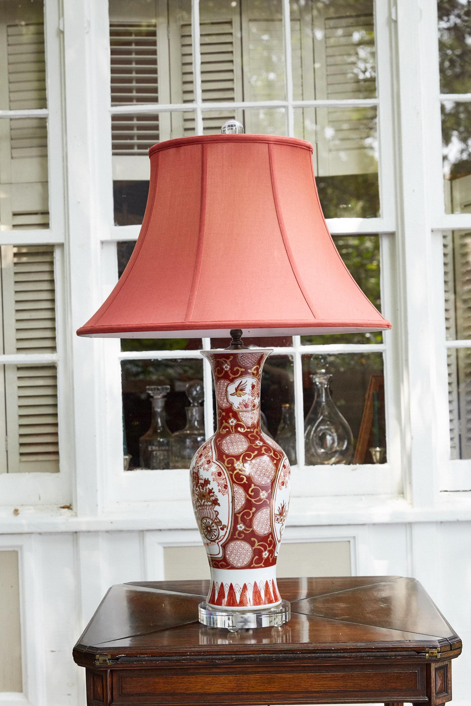 Hollywood Regency Vintage Japanese Imari Lamp in Red and White