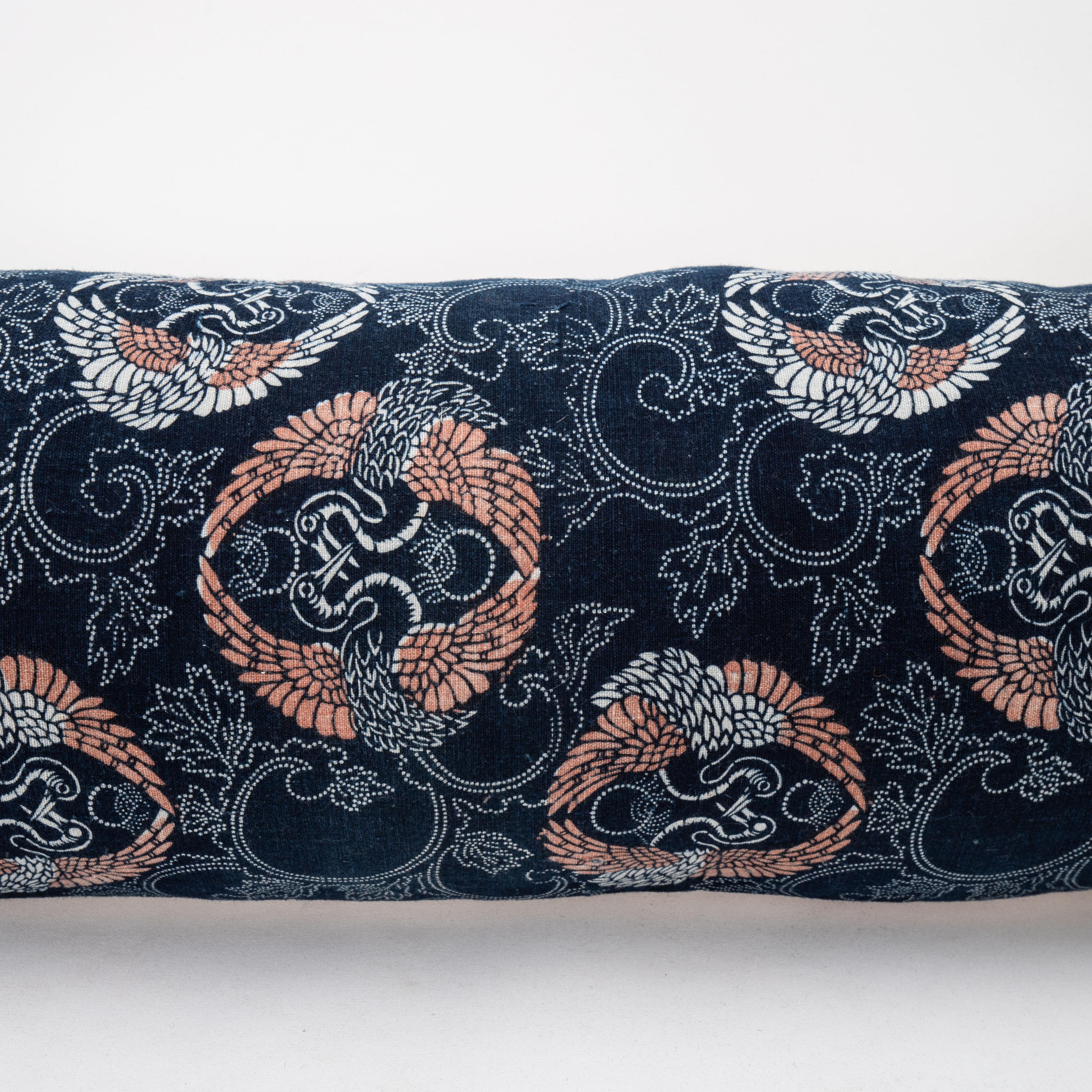 20th Century Vintage Japanese Indigo Batik Lumbar Pillow Case For Sale