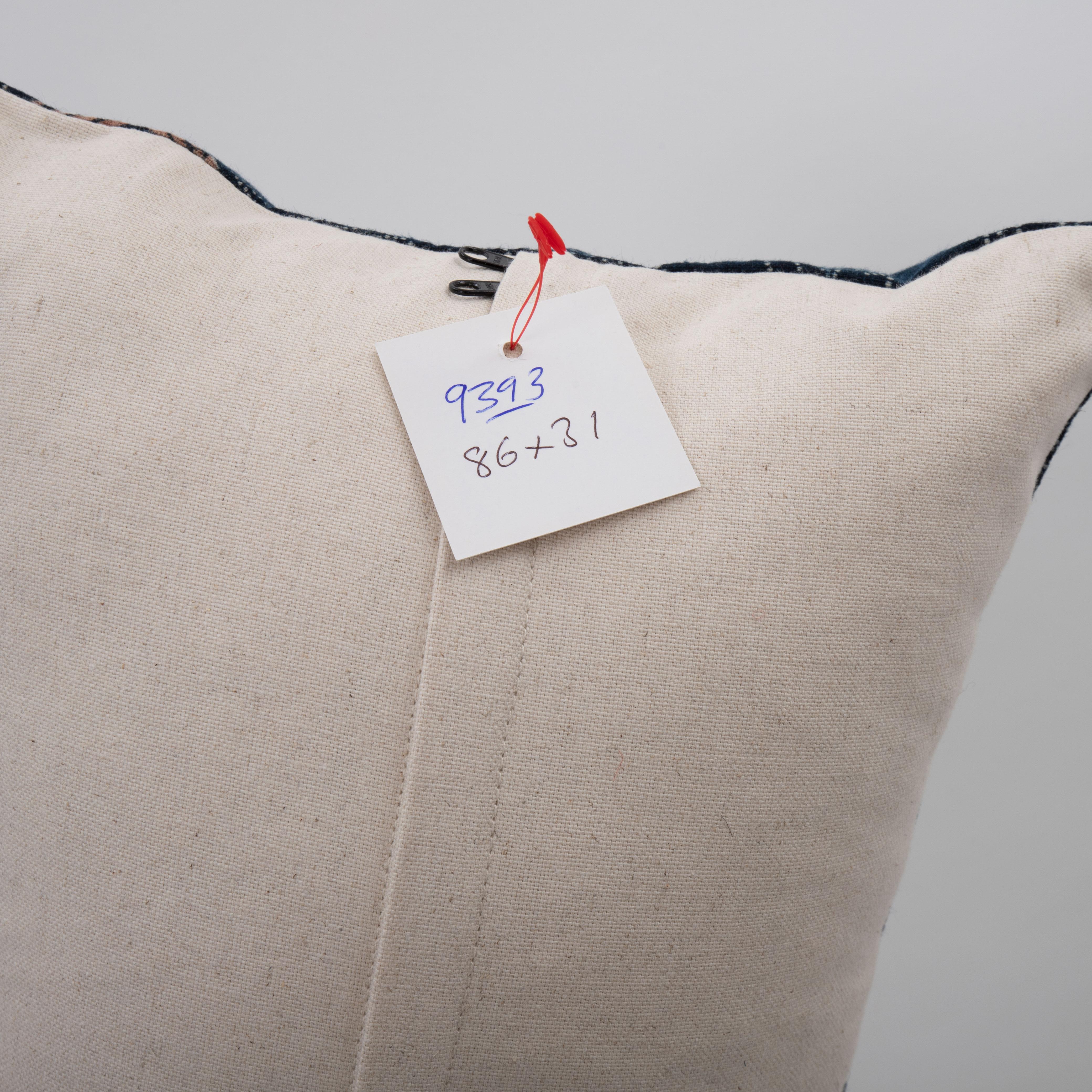 Vintage Japanese Indigo Batik Lumbar Pillow Case For Sale 3