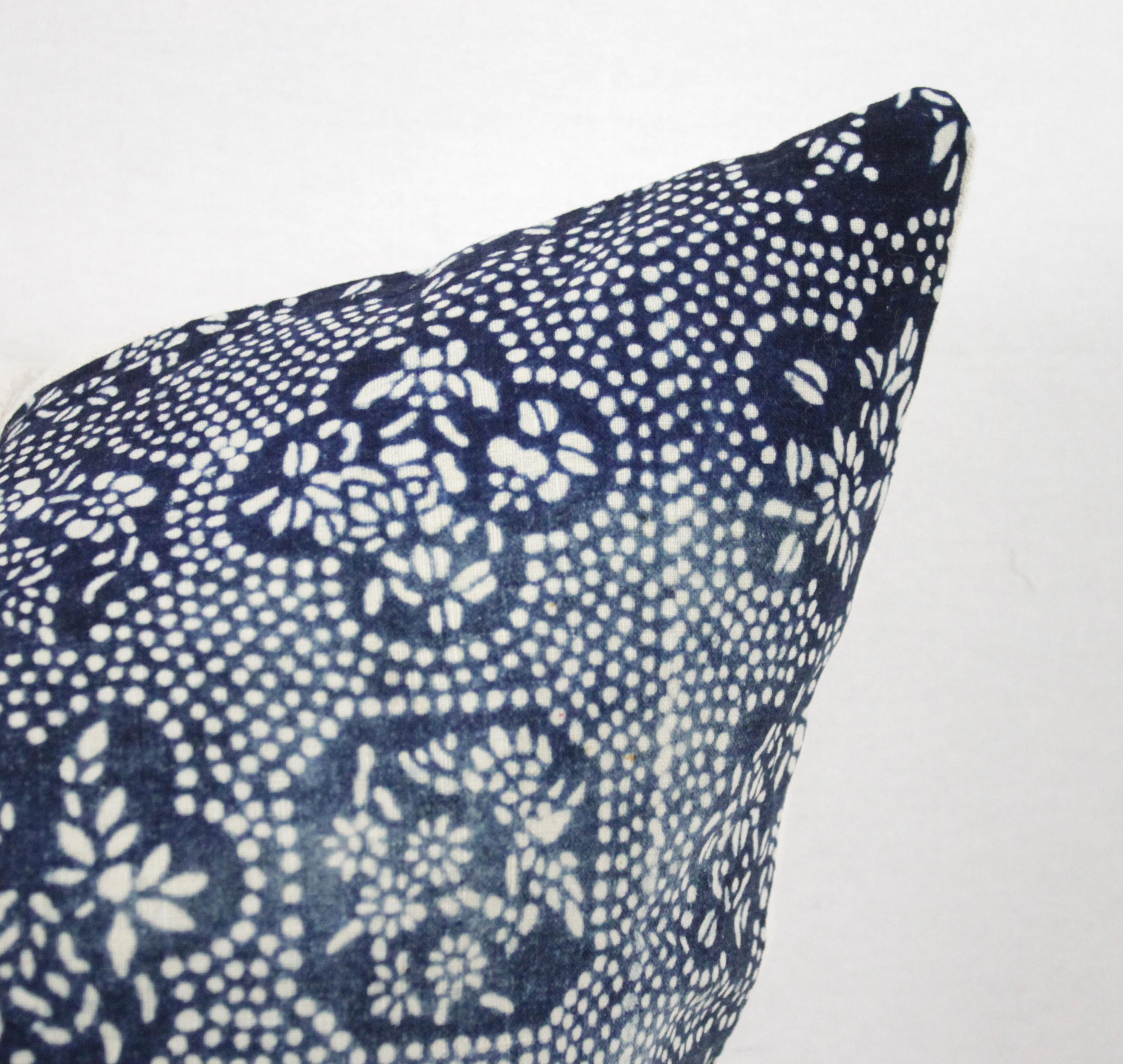 20th Century Vintage Japanese Indigo Batik Style Pillow