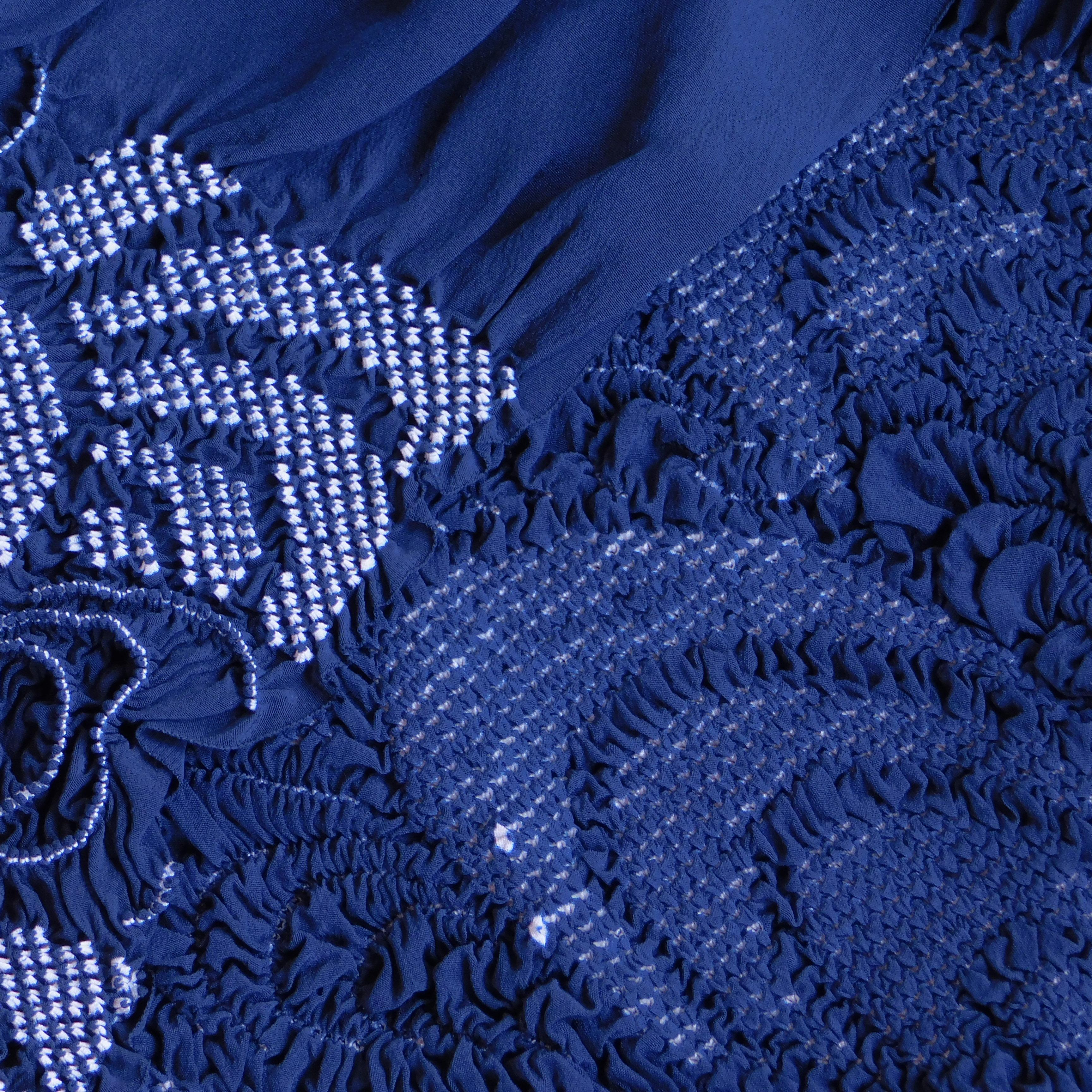 Women's or Men's Vintage Japanese Indigo Blue Silk Shibori Obi Scarf   For Sale
