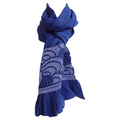 Antique Japanese Indigo Blue Silk Shibori Obi Scarf