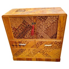 Japanische Vintage-Kodansu/Schmuckkommode mit Intarsien aus Japan mit Tambourtüren, Vintage